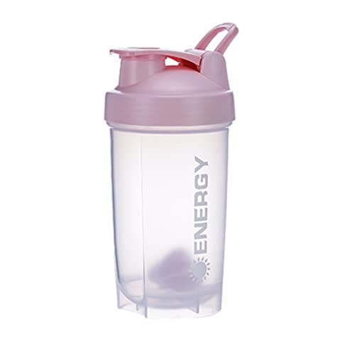 Vaso mezclador de proteínas, suplementos deportivos, con bola mezcladora, batido de fitness, taza de agua portátil, 500 ml, color rosa