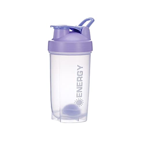 Vaso mezclador de proteínas para suplementos deportivos, con bola mezcladora, batido de fitness, taza de agua portátil para entrenamiento, 500 ml, color morado