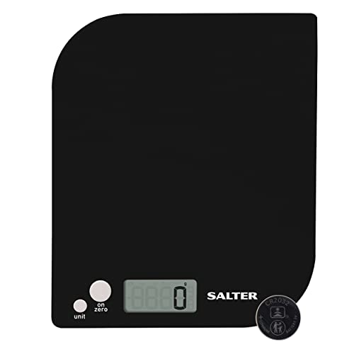 Salter 1177 BKWHDR Báscula Digital De Cocina Con Gran Precisión, De Acero Inoxidable, Diseñado En Forma De Hoja, Pantalla De Fácil Lectura, Con Función Aquatronic, Resistente Y Compacto, Negro