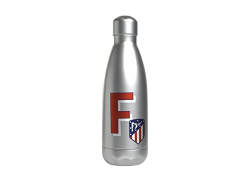 Atlético de Madrid - Botella Agua de Acero Inoxidable, Cierre Hermético, con Diseño Letra R en Rojo, 550 ml, Color Metalizado, Producto Oficial (CyP Brands)