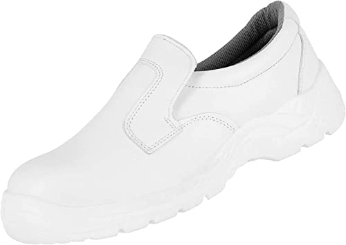 NITRAS Zapatillas de Trabajo 7250 Clean Step I - Zapatilla de Seguridad S2 para Hombres y Mujeres - Zapatos Resistentes al Agua con Punta de Acero - Blanco, Tamaño 40