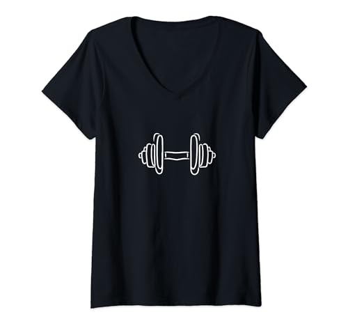 Mujer Fitness Dibujo con mancuernas Powerlifting Camiseta Cuello V