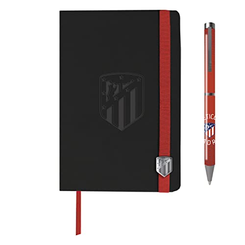 Atlético de Madrid- Pack de regalo, Agenda, Bolígrafo, Set de agenda y bolígrafo, Escritura, Fútbol, Color Negro, Producto Oficial (CyP Brands)