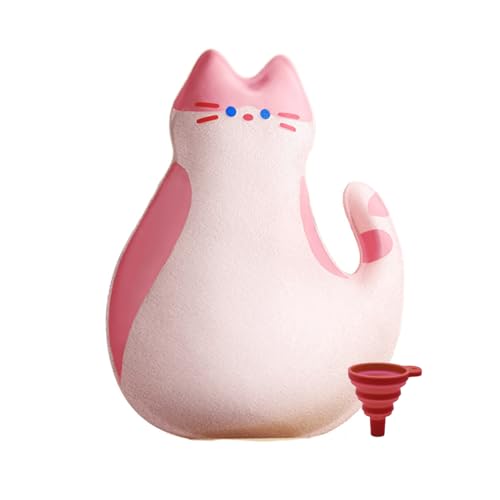 Bolsa de agua caliente con funda de peluche con forma de gato, bolsa de agua caliente para cuelloBolsa de Agua Caliente para Adultos y Niños (rosa)