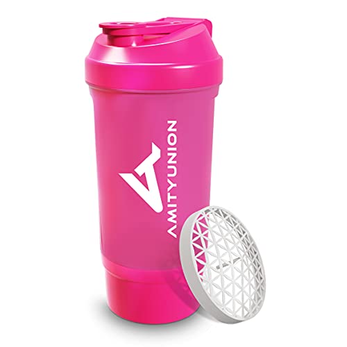 AMITYUNION Proteína Shaker FYRA 700 ml - a prueba de fugas, BPA libre, con tamiz y escala, para batidos cremosos, de proteínas agitadores, para aislamientos y concentrados Iso Sport (rosa)