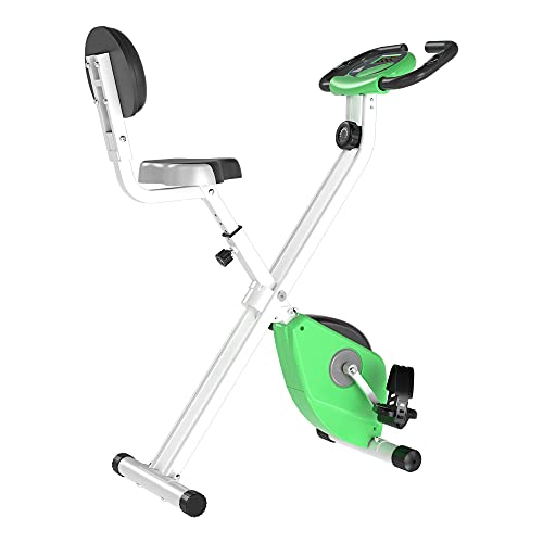 HOMCOM Bicicleta Estática Plegable 8 Niveles Resistencia Magnética Bicicleta Vertical con Volante de Inercia X-Bike Ritmo Cardíaco Pulsómetro Asiento Ajustable Carga 110 kg Verde
