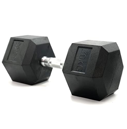 HxG.Mancuerna hexagonal de 30kg ergonómica con empuñadura de cromo y revestimiento de caucho que evita daños en el suelo. Tu casa es tu gimnasio. 1 Unidad.