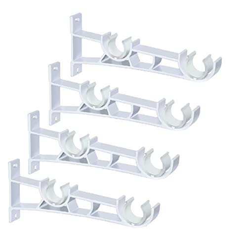 Soportes para barra de cortina, paquete de 4 soportes dobles para barra de cortina de 28 mm, soportes para barra de cortina de color blanco, ganchos de soporte para barra de cortina