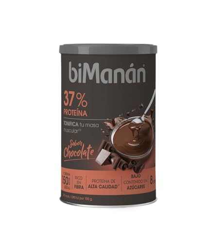 BIMANÁN - CREMA HIPERPROTEICA SABOR CHOCOLATE - Exquisita Crema Sabor Chocolate - para Tonificar y Aumentar Masa Muscular - Producto Proteico con Textura Cremosa - 360g, 12 raciones