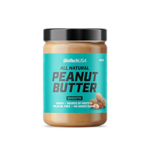 BioTechUSA Peanut Butter | Fuente de Proteína Vegana Natural | Sin Gluten, Alta en Fibra, Sin Aceite de Palma, 400 g, Smooth