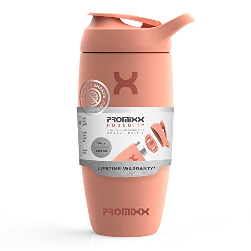 Promixx Botella de coctelera – Copa de proteína premium para batidos suplementarios – Fácil de limpiar, taza de acero inoxidable (550 ml/18 oz, Coral)