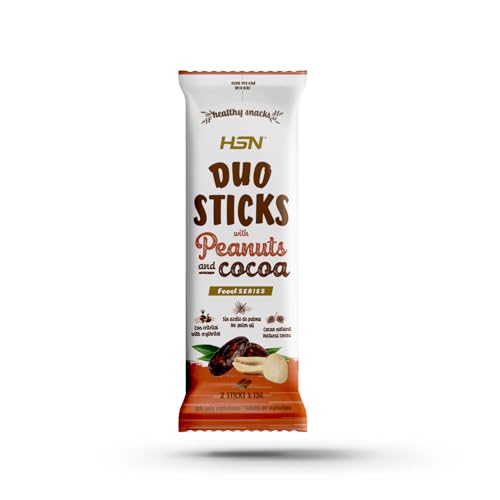 HSN Barquillos Rellenos Duo Sticks | Cacahuete-Cacao - 10 unidades de 30g (2 barquillos de 15g) Sin Aceite de Palma ni Azúcares Añadidos – Snack Muy Ligero, Aperitivo Fitness