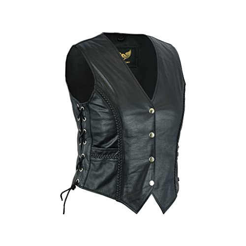Leatherick Chaleco estilo motorista trenzado de cuero para mujer para chaqueta/chaleco sin mangas casual y de moda (XL) (14)