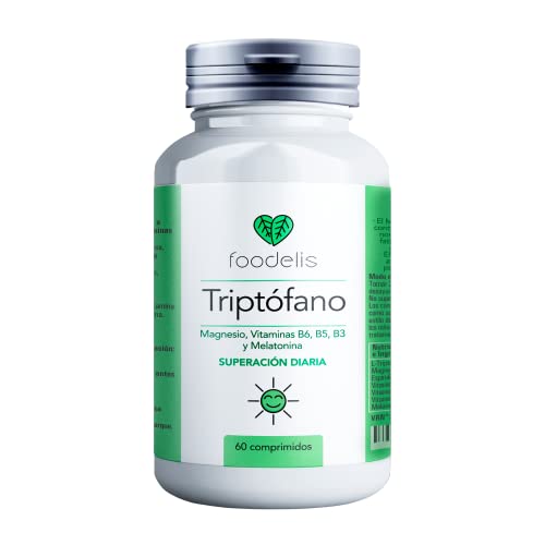 Triptofano con Melatonina y Magnesio | 60UD - 2 MESES | + Espirulina + Vitaminas B3, B5 y B6 | Apoyo al funcionamiento psicológico y el sistema nervioso.