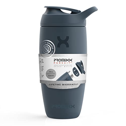 Promixx Botella de coctelera – Copa de proteína premium para batidos suplementarios – Fácil de limpiar, taza de acero inoxidable (550 ml/18 onzas, Azul Medianoche)