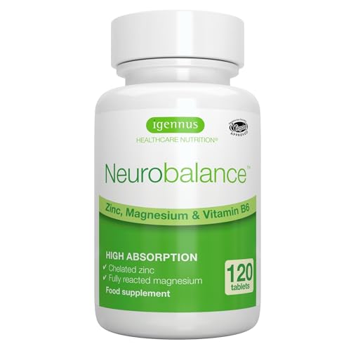 Neurobalance ZMB6- Suplemento de Picolinato de Zinc, Citrato de Magnesio y Vitamina B6: función cognitiva, muscular, energética y más, 120 comprimidos, de Igennus