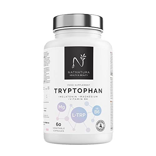 Triptófano con Magnesio + Melatonina + Vitamina B6. Para reducir el estrés y el insomnio, para un sueño reparador. 60 cápsulas vegetales.