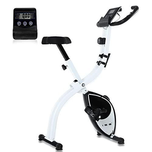 ISE Bicicleta estática plegable Cardio Training Fitness 8 niveles de resistencia magnética pantalla LCD Entrenamiento con sensor de frecuencia cardiaca, SY-810L