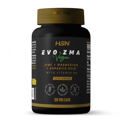 ZMA Magnesio Zinc y Vitamina B6 de HSN Evozma | 120 Cápsulas Vegetales | Con 1000 MG de Ácido Aspártico por Dosis Diaria | No-GMO, Vegano, Sin Gluten
