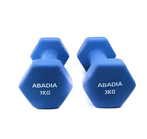 Abadia - Juego de 2 Mancuernas Hexagonales 3 kg de Neopreno Color Azul | Pesas Disponibles en Pesos de 0,5 kg a 8 kg