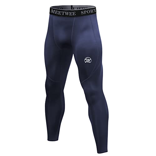 MEETWEE Leggings Hombre, Largas Pantalón de Compresión Pantalones Deporte Mallas Running para Fitness Yoga, Azul, XL