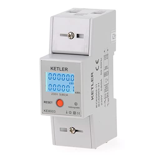 KETLER KE8003: Medidor eléctrico modular - Monofásico 80 A - Reinicio parcial - Salida de pulso - Pantalla LCD