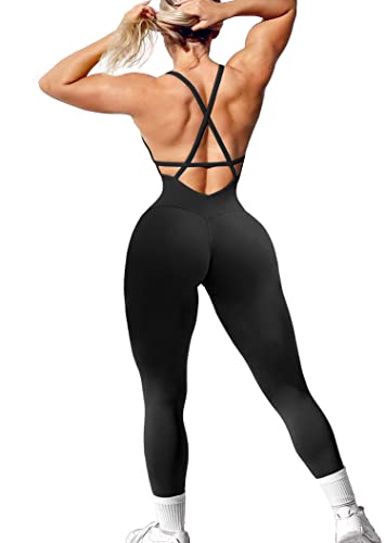 Navneet Mono Mujer Verano con Sujetador Espalda Descubierta Ropa Deportiva Jumpsuit Body Reductor Traje Deporte Yoga Negro M