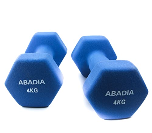 Abadia - Juego de 2 Mancuernas Hexagonales 4 kg de Neopreno Color Azul | Pesas Disponibles en Pesos de 0,5 kg a 8 kg
