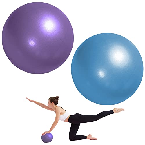 GOIEHIR Pilates Ball, Gimnasia Bola Pequeña, Entrenamiento de Equilibrio, para Yoga, Aeróbicos, Azul y Púrpura, 2 Piezas