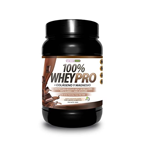 100% Whey Protein con Colágeno y Magnesio,43 gramos de Proteína Pura por toma 0% Azúcares,Aumenta el crecimiento muscular y tonifica los músculos | Protege y lubrica Articulaciones,1000g (Chocolate)
