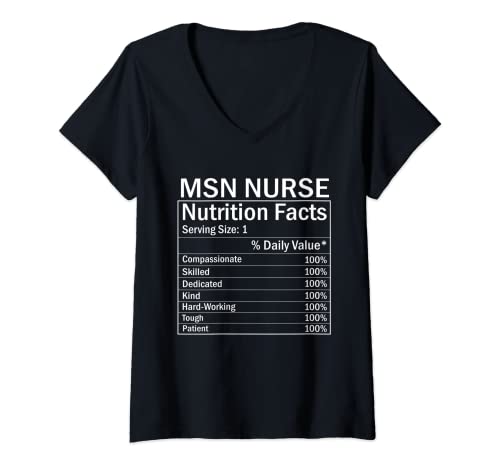 Mujer Acción de Gracias Navidad Funny MSN Nurse Información nutricional Etiqueta Camiseta Cuello V