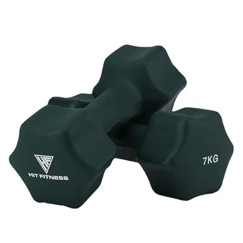 Hit Fitness Neoprene Studio Dumbbells | 7 kg par Dumbbell, Unisex, Gris Oscuro, 7.0kg, Pair