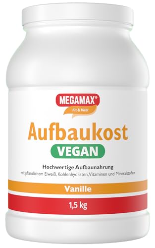 Megamax - Alimentos de vainilla vegana (1,5 kg, ideal para fortalecer y bajo peso, proteína en polvo para preparar una bebida baja en carbohidratos y proteínas para el desarrollo muscular y muscular)