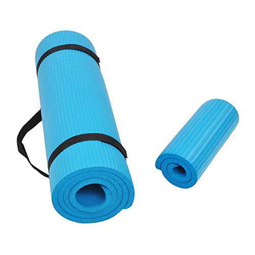 BalanceFrom GoYoga+ - Esterilla de yoga y rodillera multiusos de 1/2 pulgadas, extra gruesa, alta densidad, antidesgarros, con correa de transporte (azul)