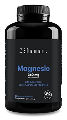 Citrato de Magnesio Premium - 1200mg, de los cuales 360mg son de magnesio elemental por dosis diaria - 240 Comprimidos Veganos - Reduce Cansancio y Fatiga, Suplemento Deportivo, Electrolitos