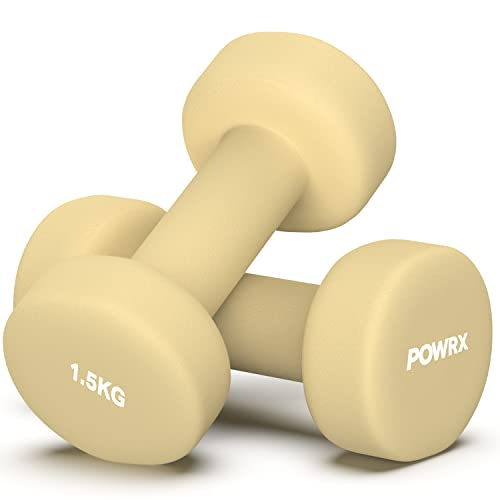 POWRX Mancuernas neopreno 3 kg set (2 x 1,5 kg) + PDF Workout (Beige)