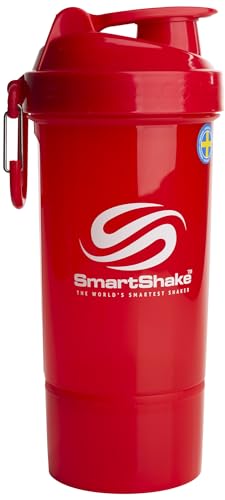 Smartshake O2GO One Plastic Proteína Shaker Bottle 800 ml | 27 oz - Leakproof Screw-on Lid - BPA Free - Unisex - Rojo