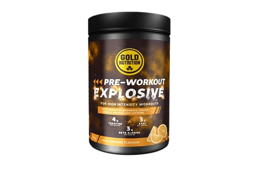 GoldNutrition Pre-Workout Explosive | Pre-Entreno en polvo | Bebida energética con Creatina, AAKG, Beta Alanine, Cafeína y Taurina | 1kg Sabor Naranja