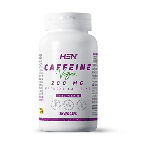 HSN Cafeína Natural 30 Cápsulas Vegetales de 200 MG de Cafeína Pura y Efecto Inmediato | Procedente de Granos de Café Verde | Suplemento Estimulante | No-GMO, Vegano, Sin Gluten