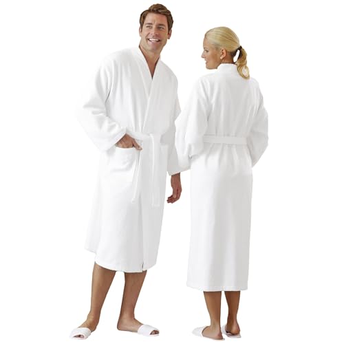 ZOLLNER Albornoz de ducha para hombre y mujer, talla XXXL, algodón, blanco