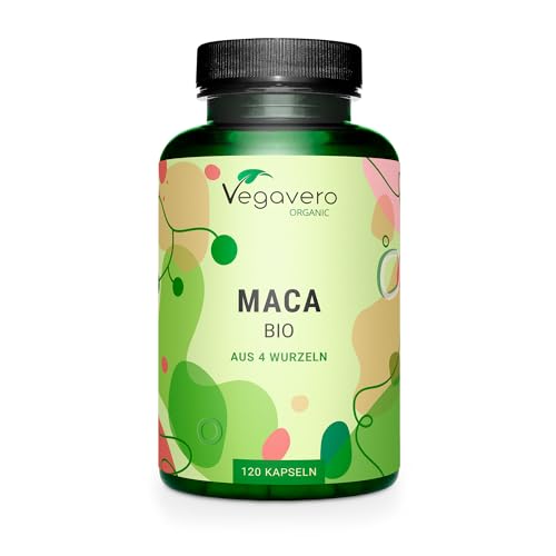 BIO Maca MIX Vegavero® | Maca Negra + Roja + Amarilla + Púrpura | Cosecha Orgánica de Perú | Sin Aditivos | Estimulante + Energía + Libido | 120 Cápsulas