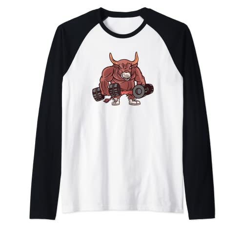 Hombre Mancuernas de toro musculoso - Culturismo de dibujos Camiseta Manga Raglan