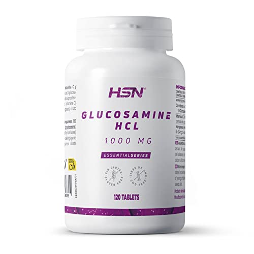 Glucosamina HCl de HSN | 120 Tabletas = 1000 mg de Clorhidrato de D-Glucosamina por Dosis Diaria de Fuente Natural | Con Vitamina C y Manganeso | No-GMO, Sin Gluten