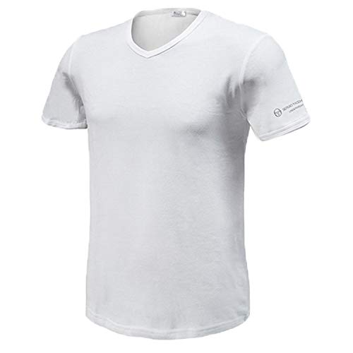 Sergio Tacchini, juego de 6 camisetas de algodón puro 100% peinado, modelo cuello en V. 6 Paia Bianco XXL