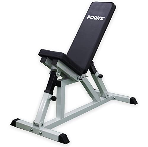 POWRX Banco de gimnasio para levantamiento de pesas - Banco multifunción para ejercicios de fortalecimiento muscular - Respaldo ajustable en 6 posiciones - Almohadilla de espuma y base antideslizante