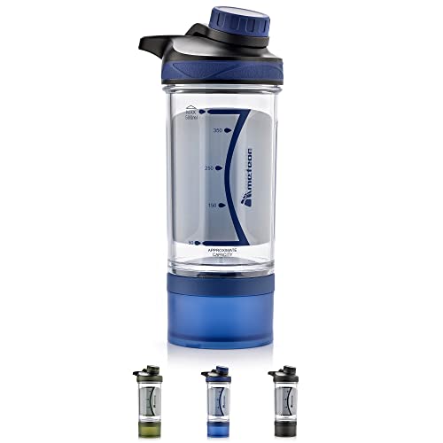 Proteína Shaker 500 ml - Botella sin BPA con Colador - Recipiente para Complementos - Tamiz - Entrenamiento Gym Fitness - para Batidos de Proteínas (500 ml, Blue)