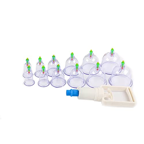Ruiqas Chinese Cupping Therapy Set 12pcs Multi-Sized Vacuum Cups with Hand Pump for Body Cellulite Cupping Back Pain Relief