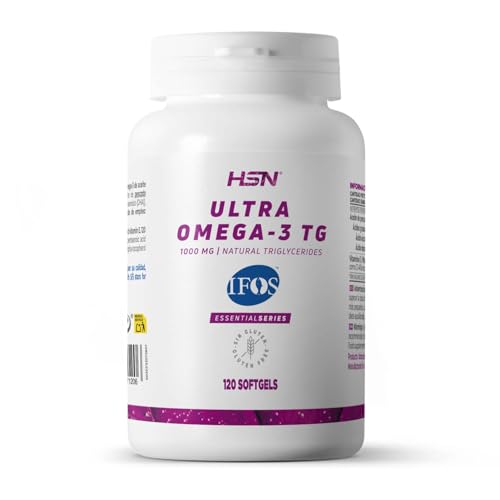 HSN Ultra Omega 3 de HSN - Certificado 5 Estrellas IFOS - 120 Perlas de Aceite de Pescado en Forma de Triglicéridos Altamente Concentrado | Ácidos Grasos Esenciales 35% EPA + 25% DHA | Sin Gluten