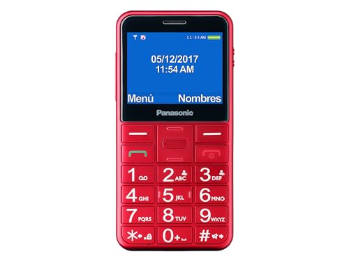 Panasonic KX-TU155EXRN Teléfono Móvil para Personas Mayores (Botón de emergencia SOS, Compatible con audífonos, Función de linterna, Botones grandes fácil uso, Pantalla a color), Rojo