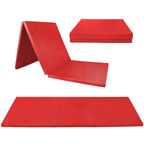 ALPIDEX Esterilla de gimnasia 180 x 60 x 3,2 cm plegable suave de suelo deportiva para el hogar niños adultos, Color:rojo